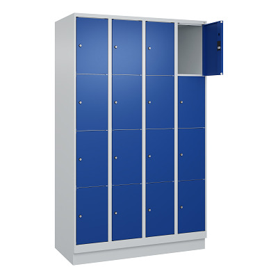 Thumbnail - C+P Fächerschrank "Classic Plus", 4 Fächer übereinander, Abteilbreite 30 cm, mit Sockel, Enzianblau (RAL 5010), 195x120x...