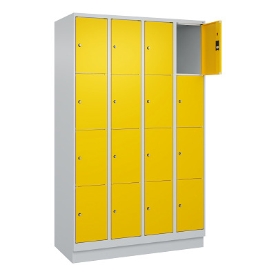 Thumbnail - C+P Fächerschrank "Classic Plus", 4 Fächer übereinander, Abteilbreite 30 cm, mit Sockel, Verkehrsgelb (RAL 1023), 195x12...