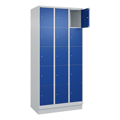 Thumbnail - C+P Fächerschrank "Classic Plus", 5 Fächer übereinander, Abteilbreite 30 cm, mit Sockel, Enzianblau (RAL 5010), 195x90x5...