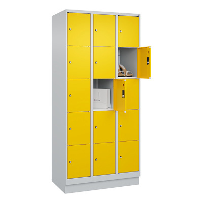 Thumbnail - C+P Fächerschrank "Classic Plus", 5 Fächer übereinander, Abteilbreite 30 cm, mit Sockel, Verkehrsgelb (RAL 1023), 195x90...