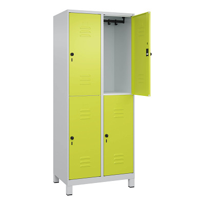 Thumbnail - C+P Doppel-Garderobenschrank "Classic Plus", Abteilbreite 40 cm, mit Füßen, Clowngrün (RAL 110 80 60), 195x80x50 cm/ 4 F...
