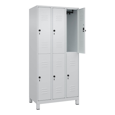 Thumbnail - C+P Doppel-Garderobenschrank "Classic Plus", Abteilbreite 30 cm, mit Füßen, Lichtgrau (RAL 7035), 195x90x50 cm/ 6 Fächer