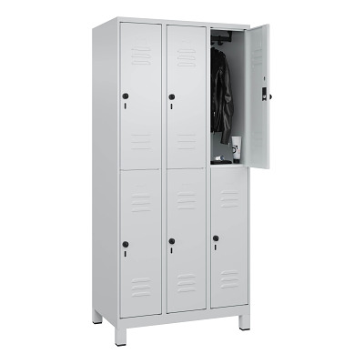 Thumbnail - C+P Doppel-Garderobenschrank "Classic Plus", Abteilbreite 30 cm, mit Füßen, Lichtgrau (RAL 7035), 195x90x50 cm/ 6 Fächer