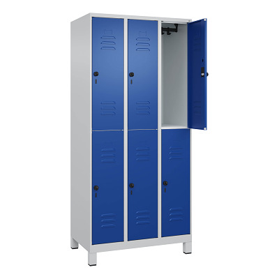Thumbnail - C+P Doppel-Garderobenschrank "Classic Plus", Abteilbreite 30 cm, mit Füßen, Enzianblau (RAL 5010), 195x90x50 cm/ 6 Fäche...