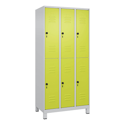 Thumbnail - C+P Doppel-Garderobenschrank "Classic Plus", Abteilbreite 30 cm, mit Füßen, Lichtgrau (RAL 7035), 195x120x50 cm/ 8 Fäche...