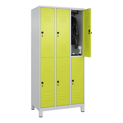 Thumbnail - C+P Doppel-Garderobenschrank "Classic Plus", Abteilbreite 30 cm, mit Füßen, Clowngrün (RAL 110 80 60), 195x90x50 cm/ 6 F...
