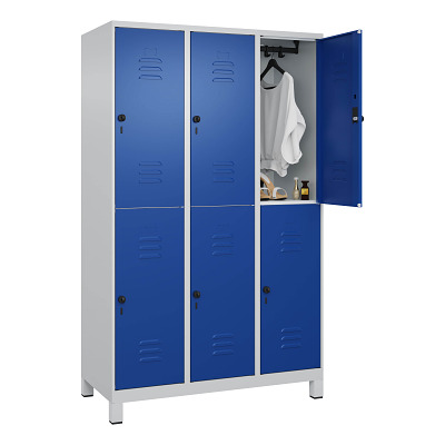Thumbnail - C+P Doppel-Garderobenschrank "Classic Plus", Abteilbreite 40 cm, mit Füßen, Enzianblau (RAL 5010), 195x120x50 cm/ 6 Fäch...