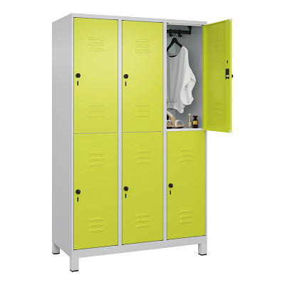 Thumbnail - C+P Doppel-Garderobenschrank "Classic Plus", Abteilbreite 40 cm, mit Füßen, Clowngrün (RAL 110 80 60), 195x120x50 cm/ 6 ...