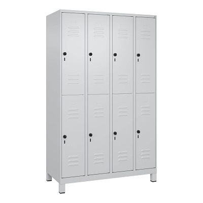C+P Doppel-Garderobenschrank "Classic Plus", Abteilbreite 30 cm, mit Füßen, Lichtgrau (RAL 7035), 195x120x50 cm/ 8 Fächer
