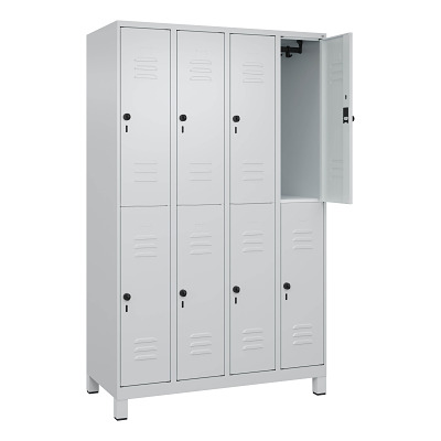 Thumbnail - C+P Doppel-Garderobenschrank "Classic Plus", Abteilbreite 30 cm, mit Füßen, Lichtgrau (RAL 7035), 195x120x50 cm/ 8 Fäche...