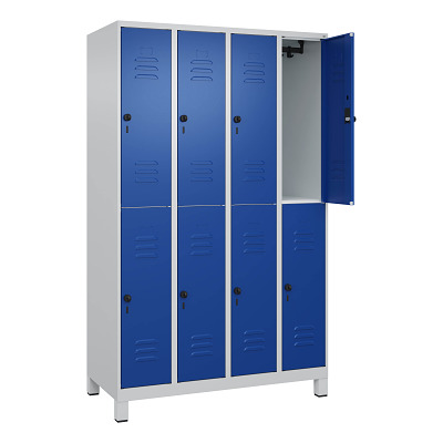 Thumbnail - C+P Doppel-Garderobenschrank "Classic Plus", Abteilbreite 30 cm, mit Füßen, Enzianblau (RAL 5010), 195x120x50 cm/ 8 Fäch...