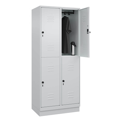 Thumbnail - C+P Doppel-Garderobenschrank "Classic Plus", Abteilbreite 40 cm, mit Sockel, Lichtgrau (RAL 7035), 195x80x50 cm/ 4 Fäche...