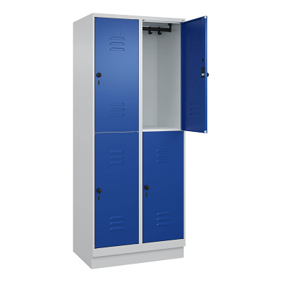 Thumbnail - C+P Doppel-Garderobenschrank "Classic Plus", Abteilbreite 40 cm, mit Sockel, Enzianblau (RAL 5010), 195x80x50 cm/ 4 Fäch...