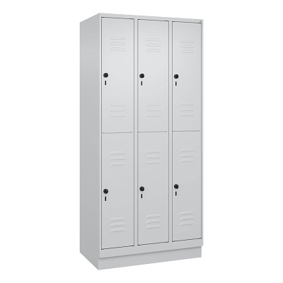 Thumbnail - C+P Doppel-Garderobenschrank "Classic Plus", Abteilbreite 30 cm, mit Sockel, Lichtgrau (RAL 7035), 195x90x50 cm/ 6 Fäche...