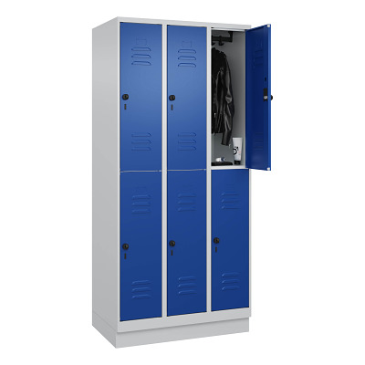 Thumbnail - C+P Doppel-Garderobenschrank "Classic Plus", Abteilbreite 30 cm, mit Sockel, Enzianblau (RAL 5010), 195x90x50 cm/ 6 Fäch...