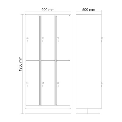 Thumbnail - C+P Doppel-Garderobenschrank "Classic Plus", Abteilbreite 30 cm, mit Sockel, Verkehrsgelb (RAL 1023), 195x90x50 cm/ 6 Fä...