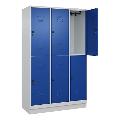 Thumbnail - C+P Doppel-Garderobenschrank "Classic Plus", Abteilbreite 40 cm, mit Sockel, Enzianblau (RAL 5010), 195x120x50 cm/ 6 Fäc...