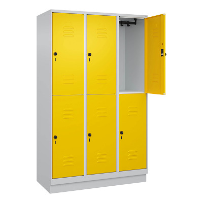 Thumbnail - C+P Doppel-Garderobenschrank "Classic Plus", Abteilbreite 40 cm, mit Sockel, Verkehrsgelb (RAL 1023), 195x120x50 cm/ 6 F...