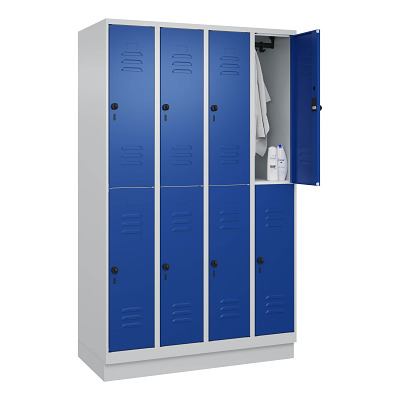 Thumbnail - C+P Doppel-Garderobenschrank "Classic Plus", Abteilbreite 30 cm, mit Sockel, Enzianblau (RAL 5010), 195x120x50 cm/ 8 Fäc...