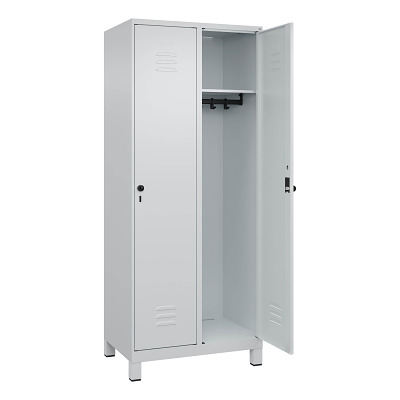 Thumbnail - C+P Garderobenschrank "Classic Plus", Abteilbreite 40 cm, mit Füßen, Lichtgrau (RAL 7035), 195x80x50 cm/ 2 Fächer