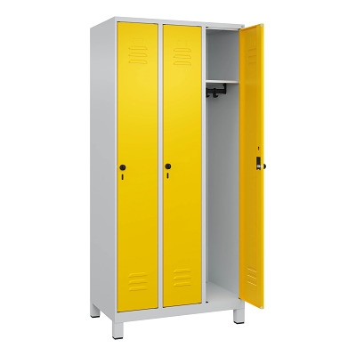 Thumbnail - C+P Garderobenschrank "Classic Plus", Abteilbreite 30 cm, mit Füßen, Verkehrsgelb (RAL 1023), 195x90x50 cm/ 3 Fächer