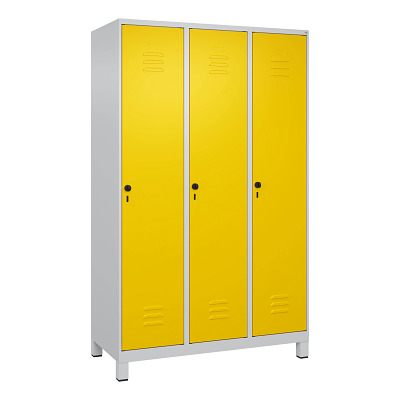 Thumbnail - C+P Garderobenschrank "Classic Plus", Abteilbreite 40 cm, mit Füßen, Verkehrsgelb (RAL 1023), 195x120x50 cm/ 3 Fächer