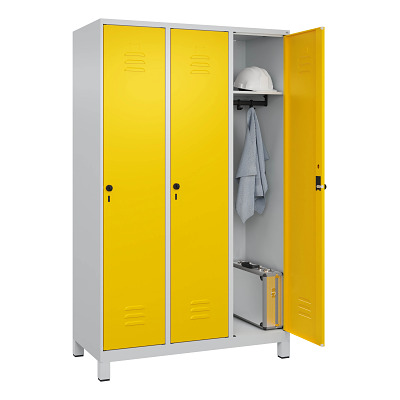 Thumbnail - C+P Garderobenschrank "Classic Plus", Abteilbreite 40 cm, mit Füßen, Verkehrsgelb (RAL 1023), 195x120x50 cm/ 3 Fächer