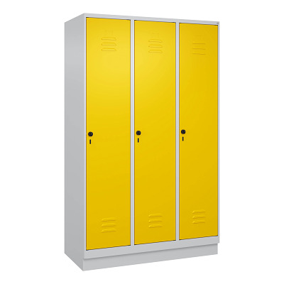 Thumbnail - C+P Garderobenschrank "Classic Plus", Abteilbreite 40 cm, mit Sockel, Verkehrsgelb (RAL 1023), 195x120x50 cm/ 3 Fächer