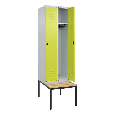 Thumbnail - C+P Garderobenschrank "Classic Plus", Abteilbreite 30 cm, mit Sitzbank, Clowngrün (RAL 110 80 60), 212x60x50 cm/ 2 Fäche...