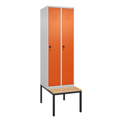 Thumbnail - C+P Garderobenschrank "Classic Plus", Abteilbreite 30 cm, mit Sitzbank, Clowngrün (RAL 110 80 60), 212x90x50 cm/ 3 Fäche...
