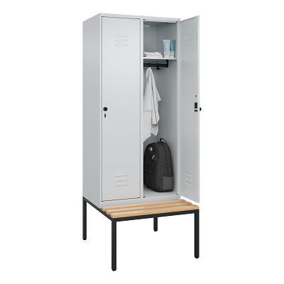 Thumbnail - C+P Garderobenschrank "Classic Plus", Abteilbreite 40 cm, mit Sitzbank, Lichtgrau (RAL 7035), 212x80x50 cm/ 2 Fächer