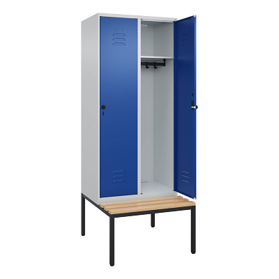 Thumbnail - C+P Garderobenschrank "Classic Plus", Abteilbreite 40 cm, mit Sitzbank, Enzianblau (RAL 5010), 212x80x50 cm/ 2 Fächer