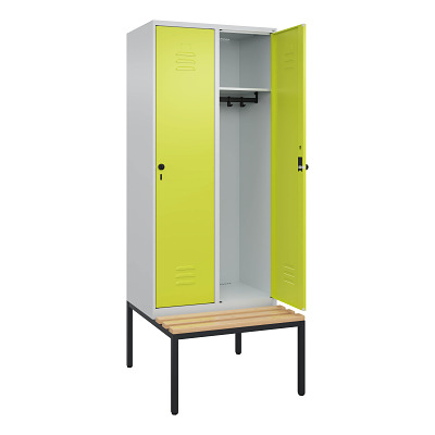 Thumbnail - C+P Garderobenschrank "Classic Plus", Abteilbreite 40 cm, mit Sitzbank, Clowngrün (RAL 110 80 60), 212x80x50 cm/ 2 Fäche...
