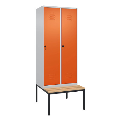 Thumbnail - C+P Garderobenschrank "Classic Plus", Abteilbreite 40 cm, mit Sitzbank, Feuerrot (RAL 3000), 212x80x50 cm/ 2 Fächer
