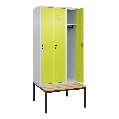 Thumbnail - C+P Garderobenschrank "Classic Plus", Abteilbreite 30 cm, mit Sitzbank, Clowngrün (RAL 110 80 60), 212x90x50 cm/ 3 Fäche...