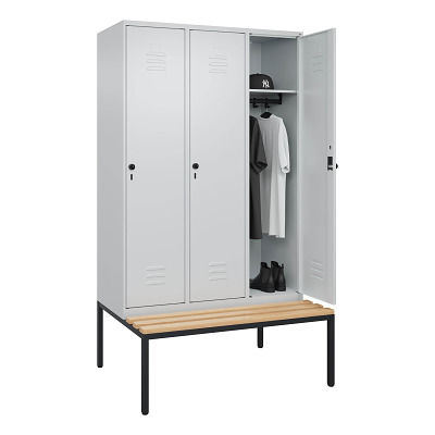Thumbnail - C+P Garderobenschrank "Classic Plus", Abteilbreite 40 cm, mit Sitzbank, Lichtgrau (RAL 7035), 212x120x50 cm/ 3 Fächer