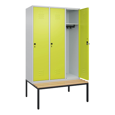 Thumbnail - C+P Garderobenschrank "Classic Plus", Abteilbreite 40 cm, mit Sitzbank, Clowngrün (RAL 110 80 60), 212x120x50 cm/ 3 Fäch...