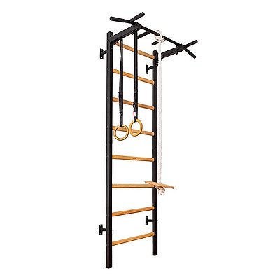 BenchK Sprossenwand Fitness-System "221", Schwarz, mit Gymnastikzubehör