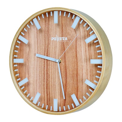 Peweta Funk-Wanduhr "Wood", ø 30 cm, Zifferblatt Balken, Holz