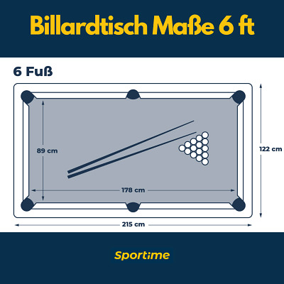 Abbildung Masse Billardtisch 6ft - Sportime