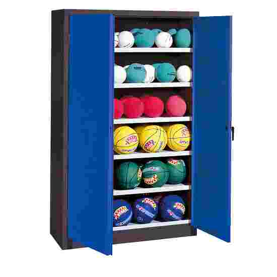 Boldskab HxBxD 195x120x50 cm med helplade fløjdøre (Type 3) Ensianblå (RAL 5010), Antracit (RAL 7021), Enkeltlåsning, Klinkegreb