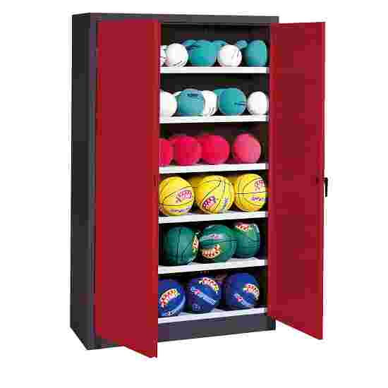 Boldskab HxBxD 195x120x50 cm med helplade fløjdøre (Type 3) Rubinrød (RAL 3003), Antracit (RAL 7021), Enkeltlåsning, Klinkegreb