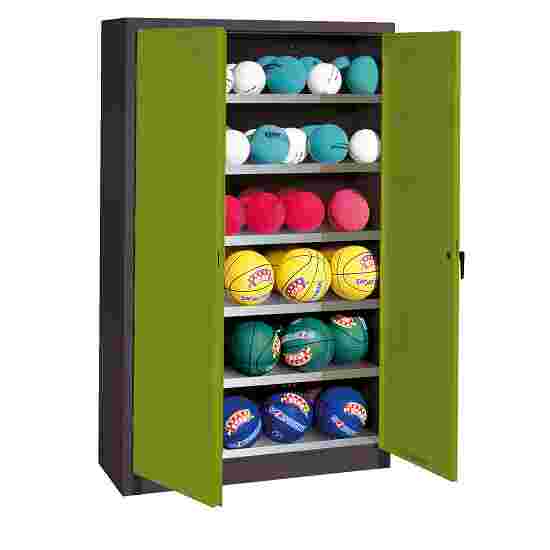 Boldskab HxBxD 195x120x50 cm med helplade fløjdøre (Type 3) Klovnegrøn (RAL 110 80 60), Antracit (RAL 7021), Fælleslåsning, Klinkegreb