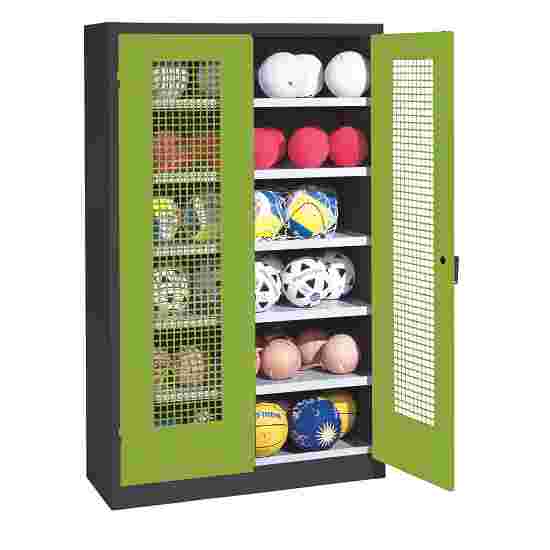 Boldskab HxBxD 195x120x50 cm med hullede stållåger (Type 3) Klovnegrøn (RAL 110 80 60), Antracit (RAL 7021), Enkeltlåsning, Klinkegreb