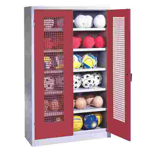 Boldskab HxBxD 195x120x50 cm med hullede stållåger (Type 3) Rubinrød (RAL 3003), Lysegrå (RAL 7035), Fælleslåsning, Ergo-Lock forsænket håndtag