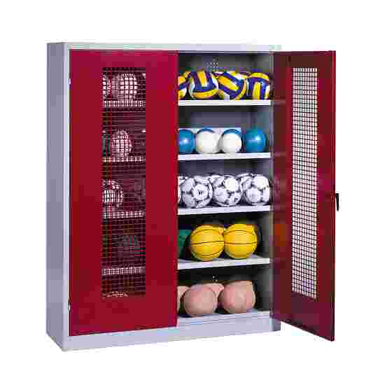 Boldskab HxBxD 195x150x50 cm med hullede stållåger (Type 3) Rubinrød (RAL 3003), Lysegrå (RAL 7035), Fælleslåsning, Ergo-Lock forsænket håndtag