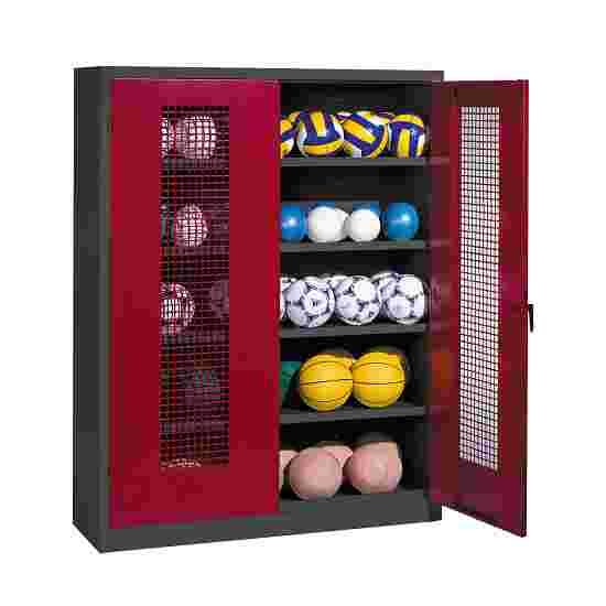 Boldskab HxBxD 195x150x50 cm med hullede stållåger (Type 3) Rubinrød (RAL 3003), Antracit (RAL 7021), Fælleslåsning, Ergo-Lock forsænket håndtag