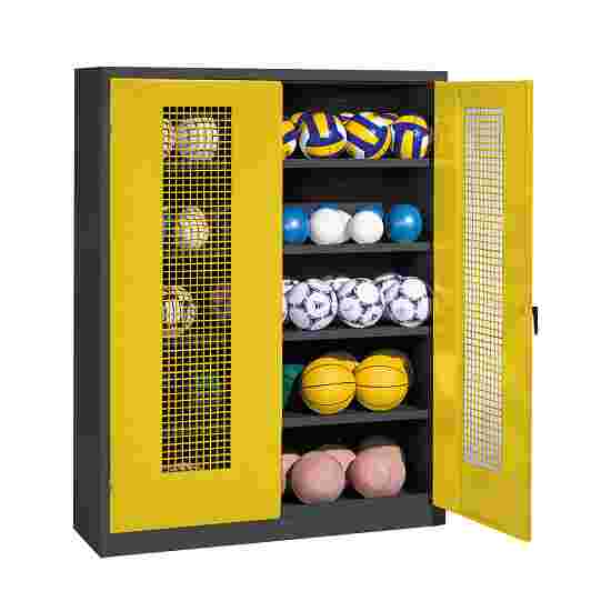 C+P Ballschrank
 (HxBxT: 195x150x50 cm, mit Lochblech-Flügeltüren, Typ 3) Sonnengelb (RDS 080 80 60), Anthrazit (RAL 7021), Einzelschließung, Ergo-Lock Muldengriff