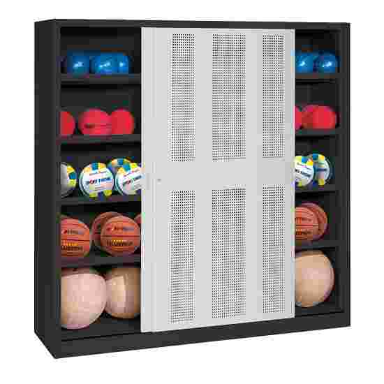 C+P Ballschrank mit Lochblech-Schiebetüren (Typ 4), HxBxT 195x160x50 cm Lichtgrau (RAL 7035), Anthrazit (RAL 7021), Einzelschließung