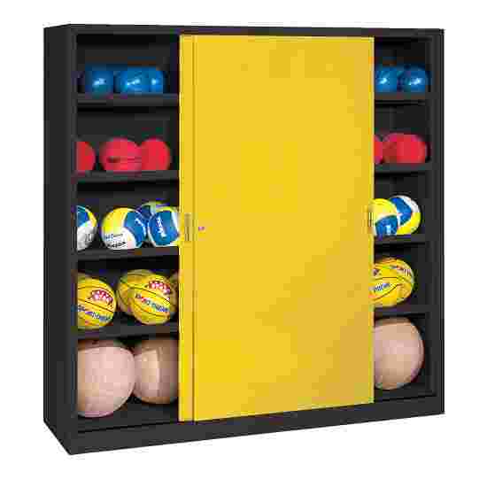 C+P Ballschrank mit Vollblech-Schiebetüren (Typ 4), HxBxT 195x190x60 cm Sonnengelb (RDS 080 80 60), Anthrazit (RAL 7021), Gleichschließung